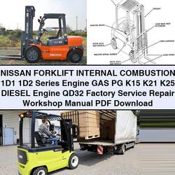 Nissan Forklift Internal Combustion 1d1 1d2 Series Engine GAS PG K15 K21 K25 Diesel QD32 Service Repair Workshop Manual PDF