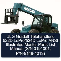 JLG Gradall Telehandlers 522D Lopro/524d Lopro Ansi Illustrated Master (s/n 0191001; P/n-9148-4013) Parts Catalog PDF