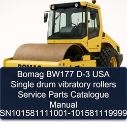 Bomag BW177 D-3 USA Single Drum Vibratory Rollers Sn101581111001-101581119999 Parts Catalog PDF