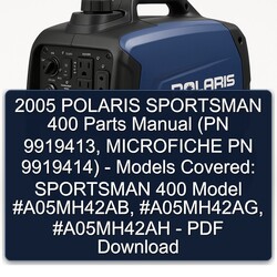 2005 Polaris Sportsman 400 Parts (pn 9919413, Microfiche PN 9919414) - Models Covered: Model a05mh42ab, a05mh42ag, a05mh42ah Catalog PDF