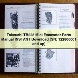 Takeuchi TB228 Mini Excavator Parts (sn: 122800001 Up) Catalog PDF