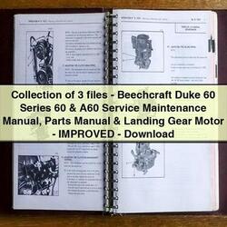 Collection of 3 files-Beechcraft Duke 60 Series 60 & A60 Service Maintenance Manual Parts Manual & Landing Gear Motor-Improved-PDF 