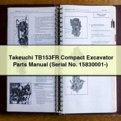 Takeuchi TB153FR Compact Excavator Parts (serial No. 15830001-) Catalog PDF