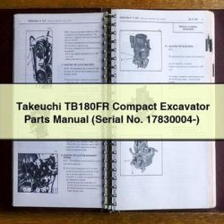 Takeuchi TB180FR Compact Excavator Parts (serial No. 17830004-) Catalog PDF