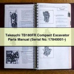 Takeuchi TB180FR Compact Excavator Parts (serial No. 17840001-) Catalog PDF