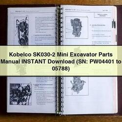 Kobelco SK030-2 Mini Excavator Parts (sn: PW04401 05788) Catalog PDF