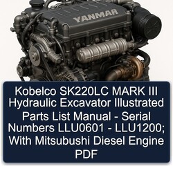 Kobelco SK220LC Mark III Hydraulic Excavator Illustrated - Serial Numbers LLU0601 Llu1200; Mitsubushi Diesel Engine Parts Catalog PDF