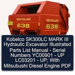 Kobelco SK300LC Mark III Hydraulic Excavator Illustrated - Serial Numbers YC00901 UP LC03201 Up; Mitsubushi Diesel Engine Parts Catalog PDF
