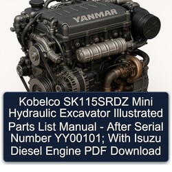 Kobelco SK115SRDZ Mini Hydraulic Excavator Illustrated - After Serial Number Yy00101; Isuzu Diesel Engine Parts Catalog PDF