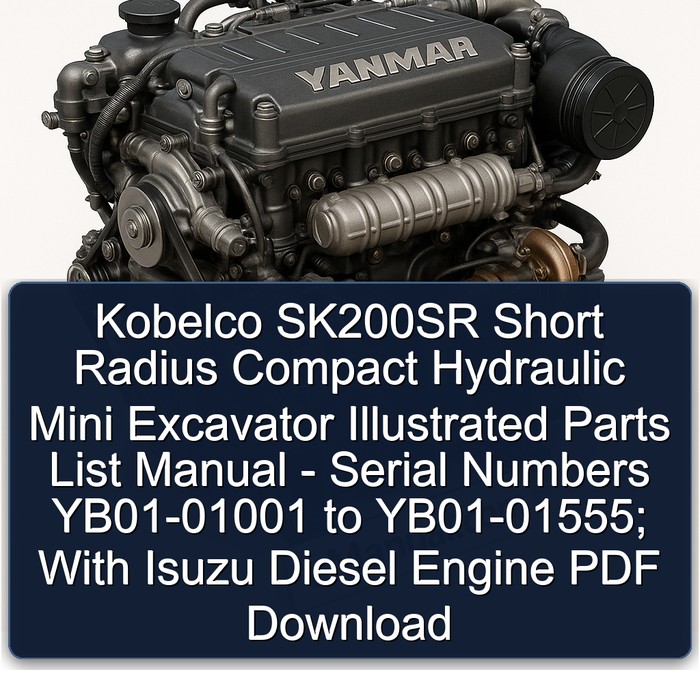 Kobelco SK200SR Short Radius Compact Hydraulic Mini Excavator Illustrated - Serial Numbers YB01-01001 Yb01-01555; Isuzu Diesel Parts Catalog PDF