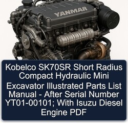 Kobelco SK70SR Short Radius Compact Hydraulic Mini Excavator Illustrated - After Serial Number Yt01-00101; Isuzu Diesel Engine Parts Catalog PDF