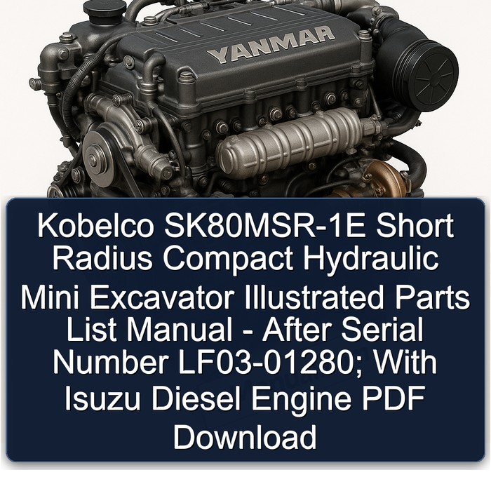 Kobelco Sk80msr-1e Short Radius Compact Hydraulic Mini Excavator Illustrated - After Serial Number Lf03-01280; Isuzu Diesel Engine Parts Catalog PDF