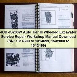 JCB JS200W Auto Tier III Wheeled Excavator (sn: 1314600 1314699 1542000 1542499) SN: 1542499 Service Repair Workshop Manual PDF