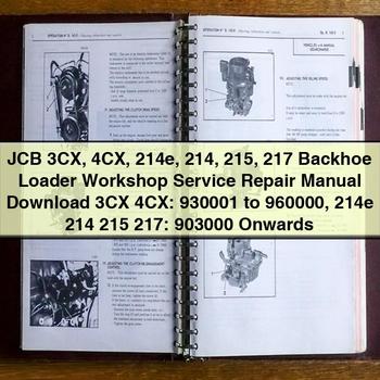 JCB 3CX 4CX 214e, 214, 215, 217 Backhoe Loader Service Repair Manual