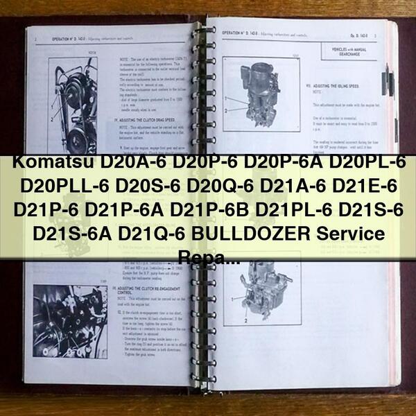 Komatsu D20A-6 D20P-6 D20P-6A D20PL-6 D20PLL-6 D20S-6 D20Q-6 D21A-6 D21E-6 D21P-6 D21P-6A D21P-6B D21PL-6 D21S-6 D21S-6A D21Q-6 BULLDOZER Manual de servicio y reparación + Operation & MAINTEN