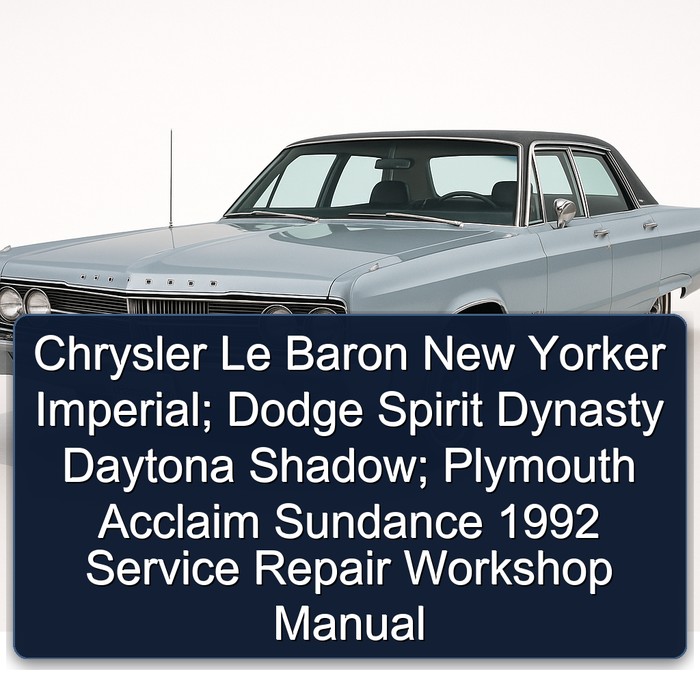 Chrysler Le Baron New Yorker Imperial; Dodge Spirit Dynasty Daytona Shadow; Plymouth Acclaim Sundance 1992 Service Repair Workshop Manual