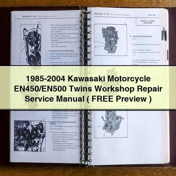 1985-2004 Kawasaki Motorcycle EN450/EN500 Twins Workshop Repair Service Manual ( FREE Preview )