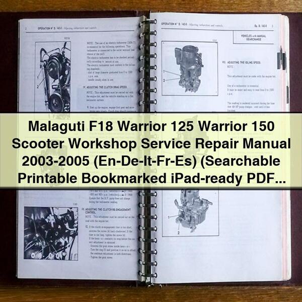 Malaguti F18 Warrior 125 Warrior 150 Scooter Workshop Service Repair Manual 2003-2005 (En-De-It-Fr-Es)