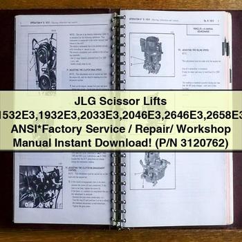 JLG Scissor Lifts 1532E3 1932E3 2033E3 2046E3 2646E3 2658E3 ANSI Factory Service/Repair/ Workshop Manual  (P/N 3120762)