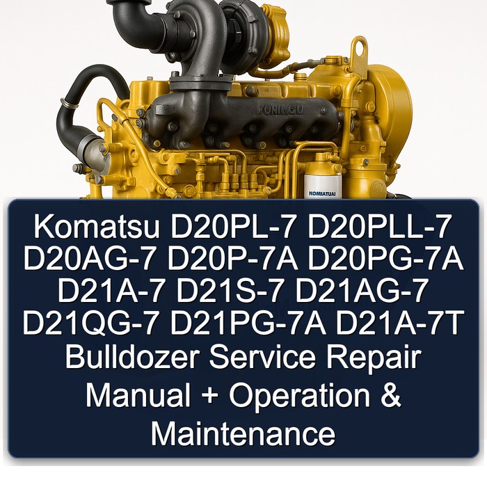 Komatsu D20PL-7 D20PLL-7 D20AG-7 D20P-7A D20PG-7A D21A-7 D21S-7 D21AG-7 D21QG-7 D21PG-7A D21A-7T Bulldozer Manual de servicio y reparación + Operation & Maintena