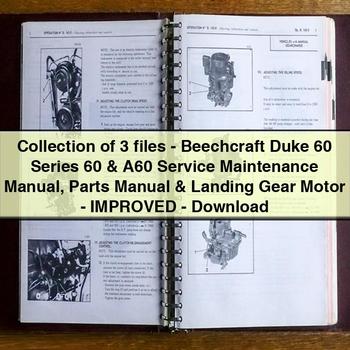 Collection of 3 Files: Beechcraft Duke 60 Series 60 & A60 Service Maintenance , & Landing Gear Motor - Improved Parts Catalog PDF Download
