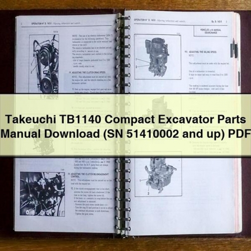 Takeuchi TB1140 Kompaktbagger Ersatzteilhandbuch (ab SN 51410002) PDF