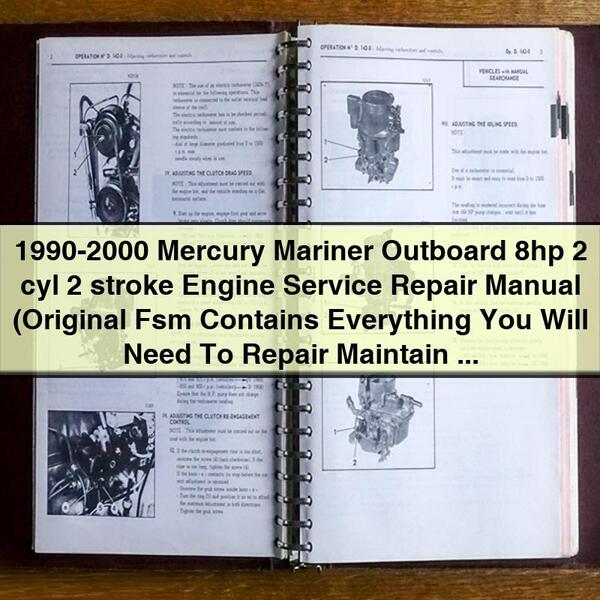 1990-2000 Mercury Mariner Outboard 8hp 2 cyl 2 stroke Engine Service Repair Manual (Original Fsm  perfect For Diy) 