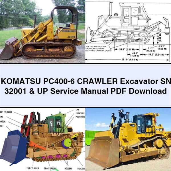Manual de Servicio y Reparación Komatsu PC400-6 Excavadora de Orugas SN 32001 y posteriores