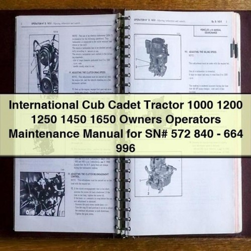 International Cub Cadet Tractor 1000 1200 1450 1650 Owners Operators Workshop Service Repair Manual PDF Download