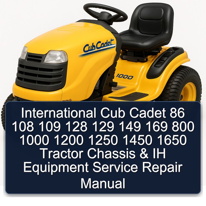 International Cub Cadet 86 108 109 128 129 149 169 800 1000 1200 1250 1450 1650 Tractor Chassis & IH Equipment Service Repair Manual