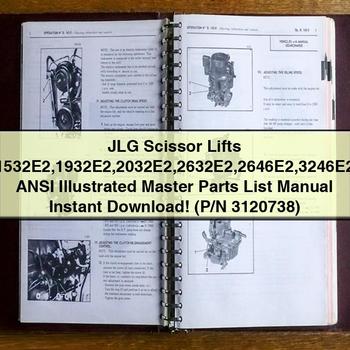 JLG Scissor Lifts 1532E2 1932E2 2032E2 2632E2 2646E2 3246E2 ANSI Illustrated Master Parts List Manual  (P/N 3120738)
