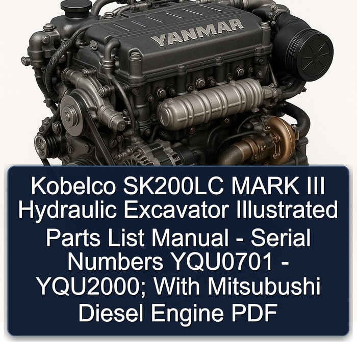 Kobelco SK200LC MARK III Hydraulic Excavator Illustrated Parts List Manual - Serial Numbers YQU0701 - YQU2000; With Mitsubushi Diesel Engine PDF