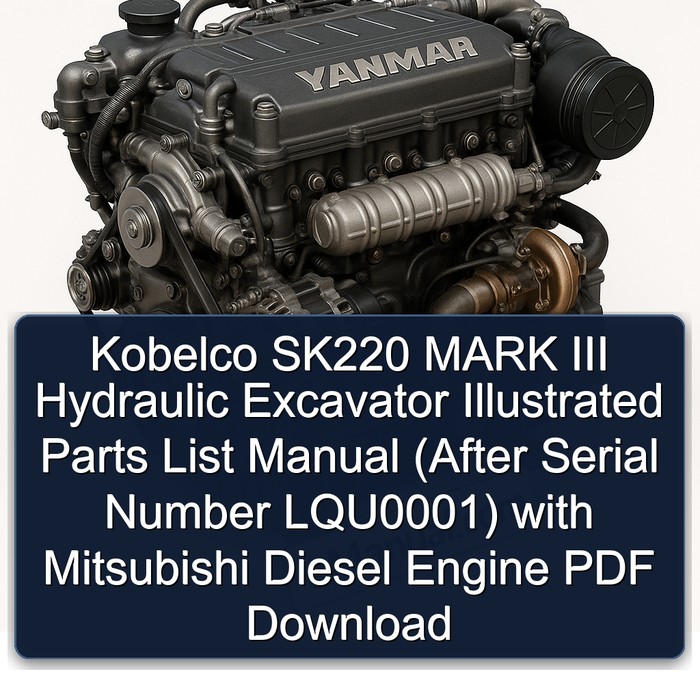 Kobelco SK220 MARK III Hydraulic Excavator Illustrated Parts List Manual (After Serial Number LQU0001) with Mitsubishi Diesel Engine PDF Download