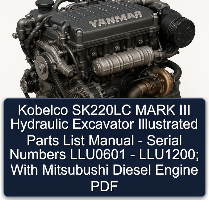 Kobelco SK220LC MARK III Hydraulic Excavator Illustrated Parts List Manual - Serial Numbers LLU0601 - LLU1200; With Mitsubushi Diesel Engine PDF