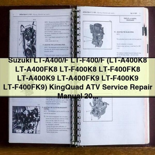 Suzuki LT-A400/F LT-F400/F (LT-A400K8 LT-A400FK8 LT-F400K8 LT-F400FK8 LT-A400K9 LT-A400FK9 LT-F400K9 LT-F400FK9) KingQuad ATV Manual de servicio y reparación 2008-2009 (Searchable Printable Bookm PDF Download