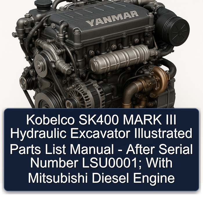 Kobelco SK400 MARK III Hydraulic Excavator Illustrated Parts List Manual - After Serial Number LSU0001; With Mitsubishi Diesel Engine