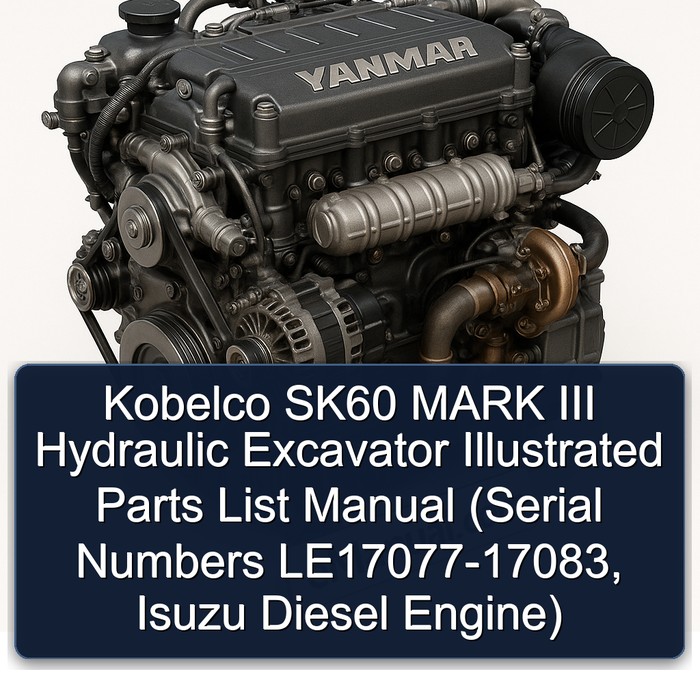 Kobelco SK60 MARK III Hydraulic Excavator Illustrated Parts List Manual (Serial Numbers LE17077-17083, Isuzu Diesel Engine)