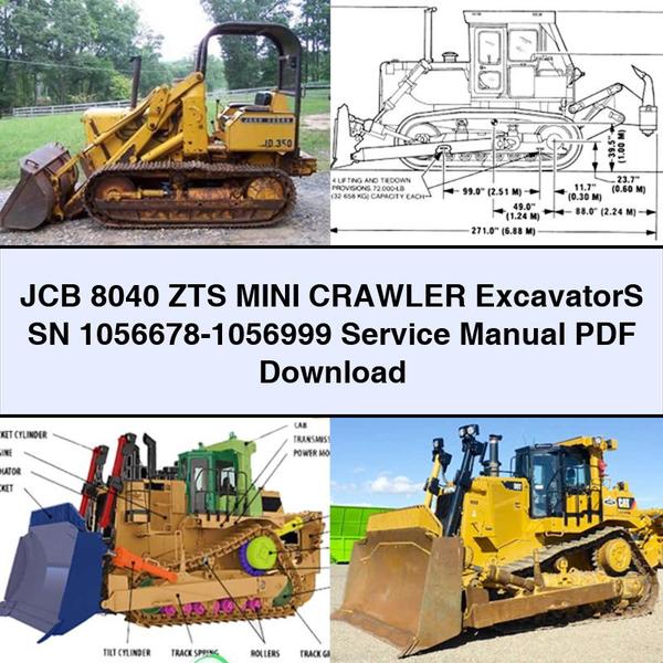 JCB 8040 ZTS Mini Crawler ExcavatorS SN 1056678-1056999 Manual de servicio y reparación