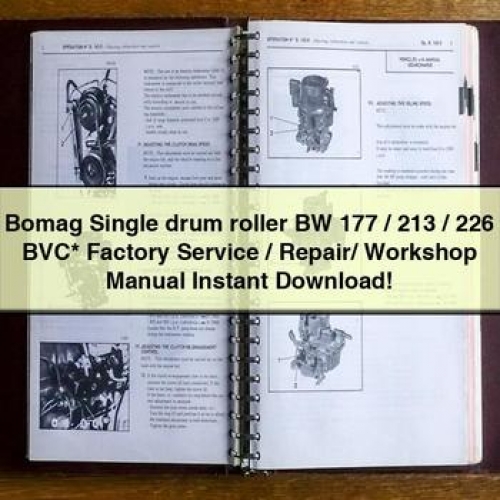 Bomag Single Drum Roller Bw 177 / 213 / 226 Bvc* / / Instant Workshop Service Repair Manual PDF Download