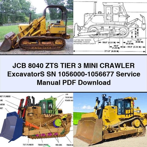 JCB 8040 ZTS Tier 3 Mini Crawler ExcavatorS SN 1056000-1056677 Manual de servicio y reparación