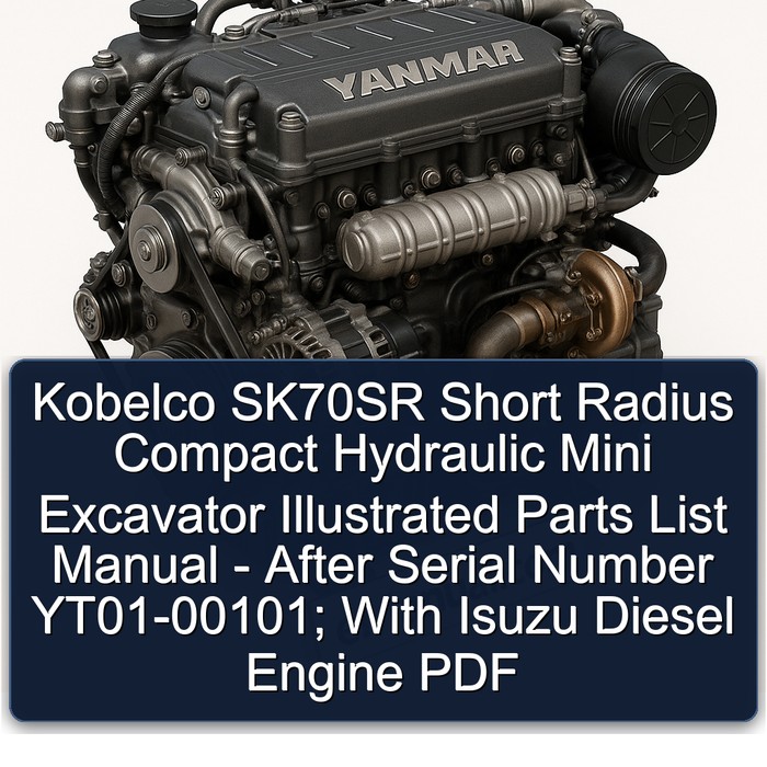 Kobelco SK70SR Short Radius Compact Hydraulic Mini Excavator Illustrated Parts List Manual - After Serial Number YT01-00101; With Isuzu Diesel Engine PDF