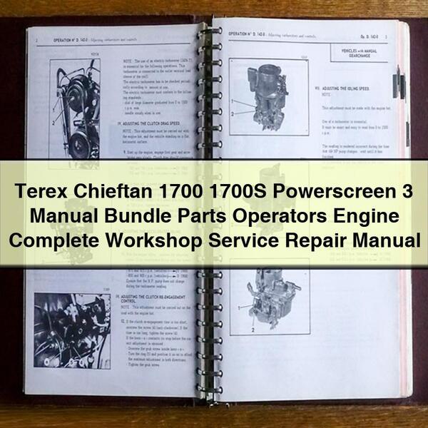 Terex Chieftan 1700 1700S Powerscreen 3 Manual Bundle Parts Operators Engine Manual completo de servicio y reparación del taller