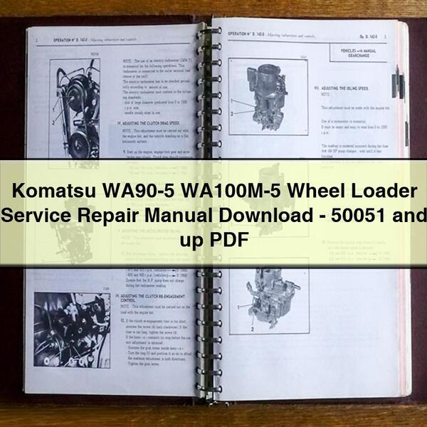 Komatsu WA90-5 WA100M-5 Wheel Loader Manual de servicio y reparación -50051 and up