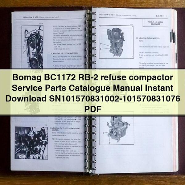Bomag BC1172 Rb-2 Refuse Compactor Service SN101570831002-101570831076 Parts Catalog PDF Download
